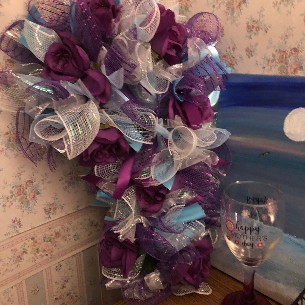 6in x 20in.  Purple Blue Candy Cane Wreath!